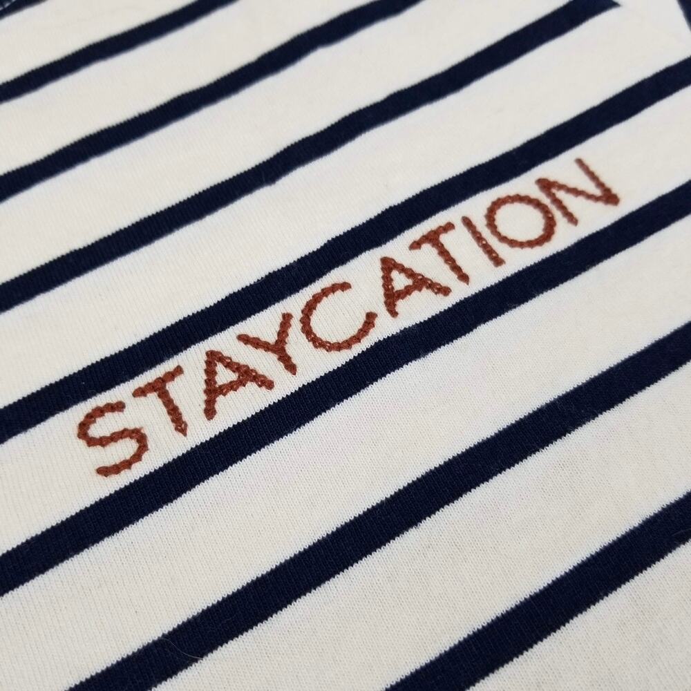 Madewell Striped Embroidered Staycation Crop Tee Size Large - Picture 10 of 12